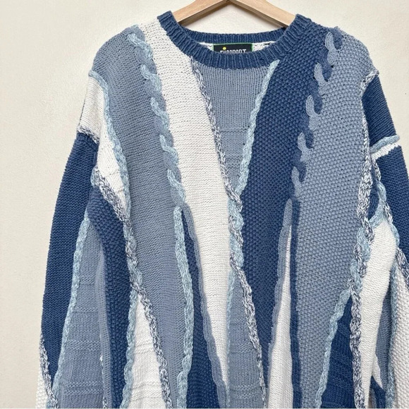 Funsport Womens Large Chunky Blue White Color Mix Ramie Sweater - Picture 9 of 16